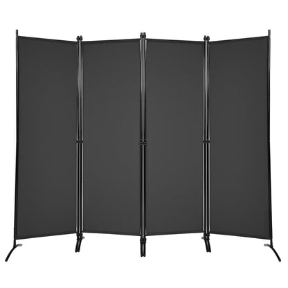 4-Panel Room Divider with Steel Frame-White - Black