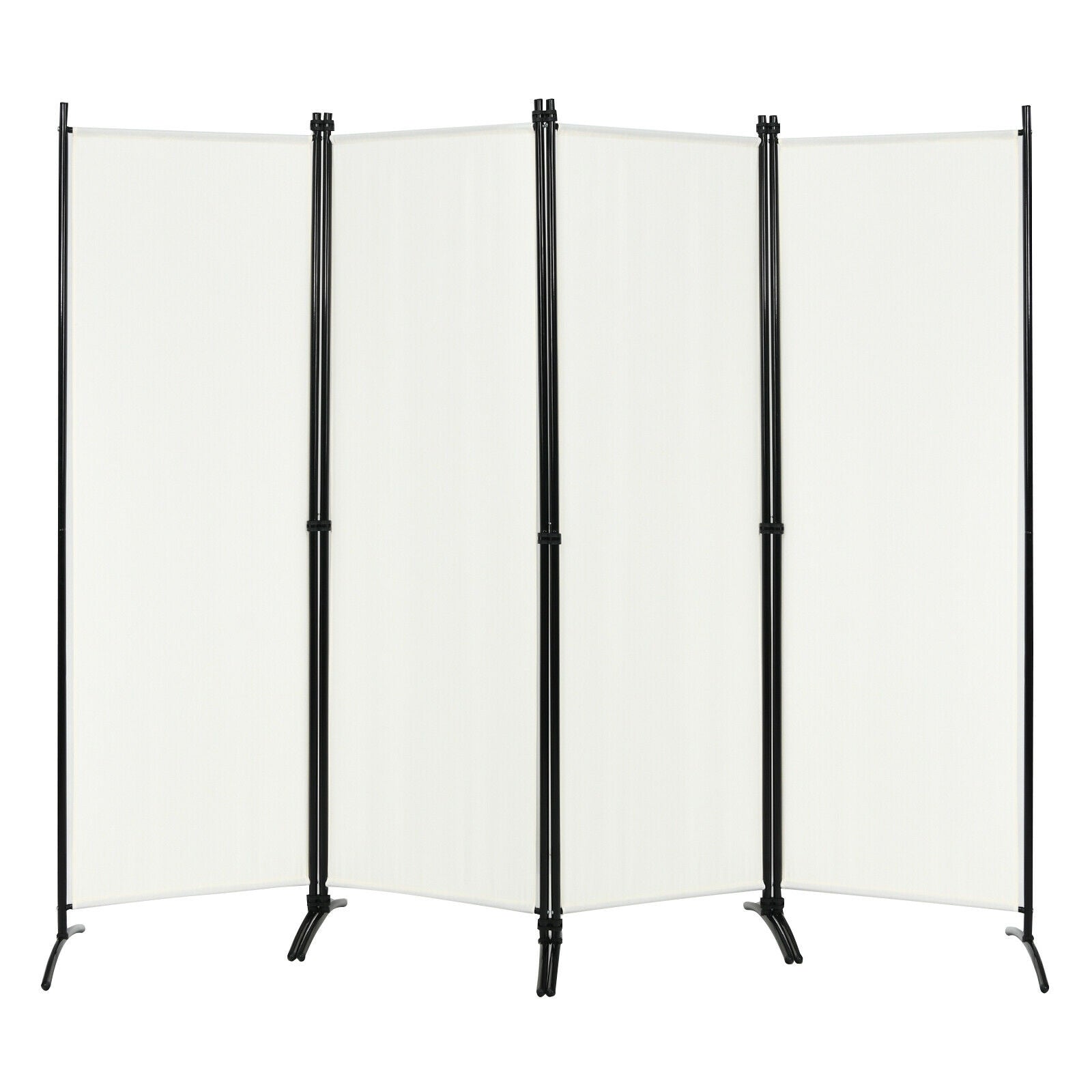 4-Panel Room Divider with Steel Frame-White - White