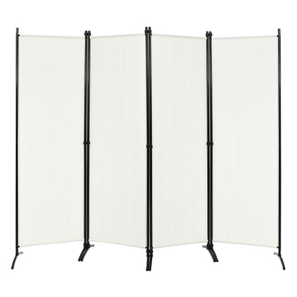 4-Panel Room Divider with Steel Frame-White - White