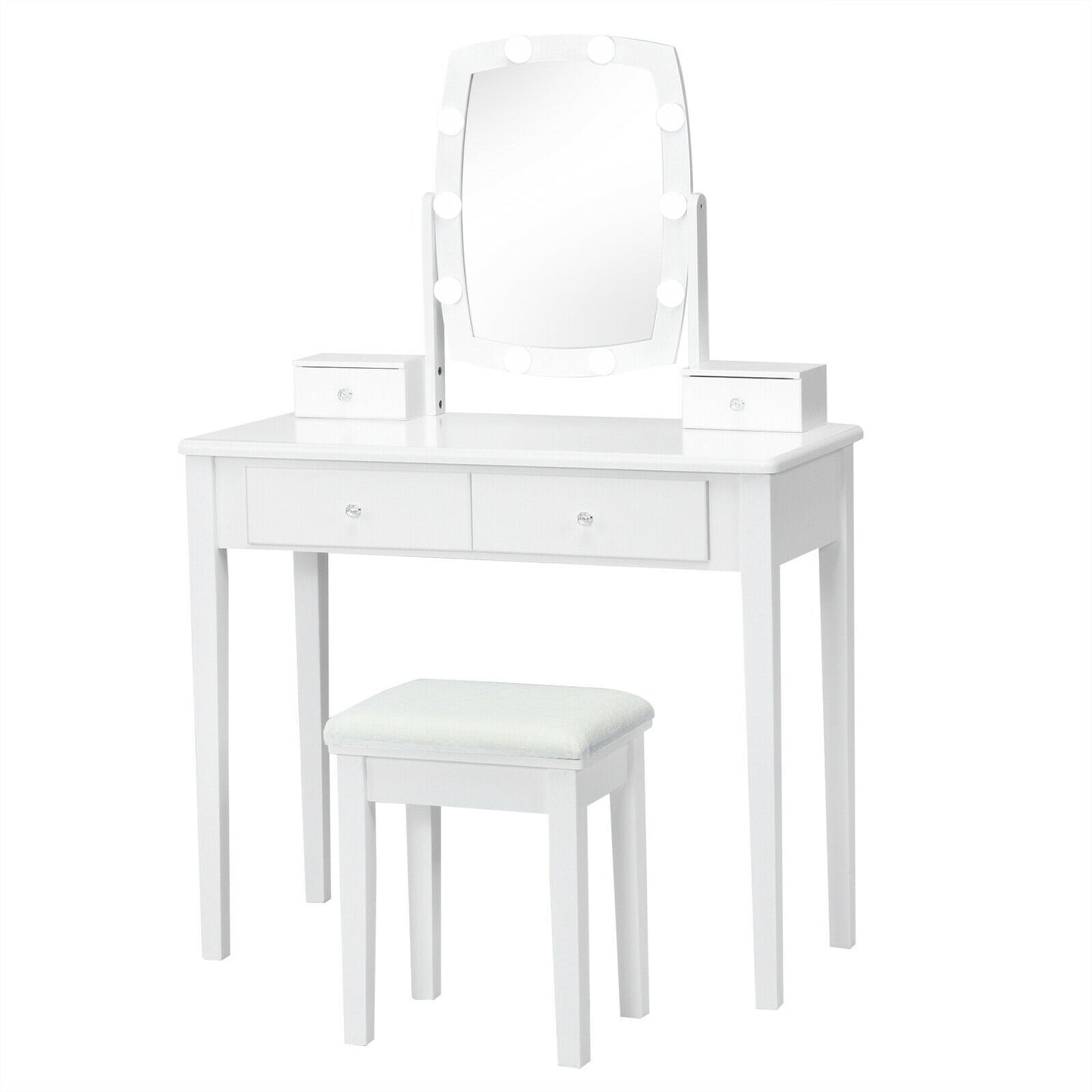 Vanity Table Set with Lighted Mirror for Bedroom and Dressing Room-Black - White
