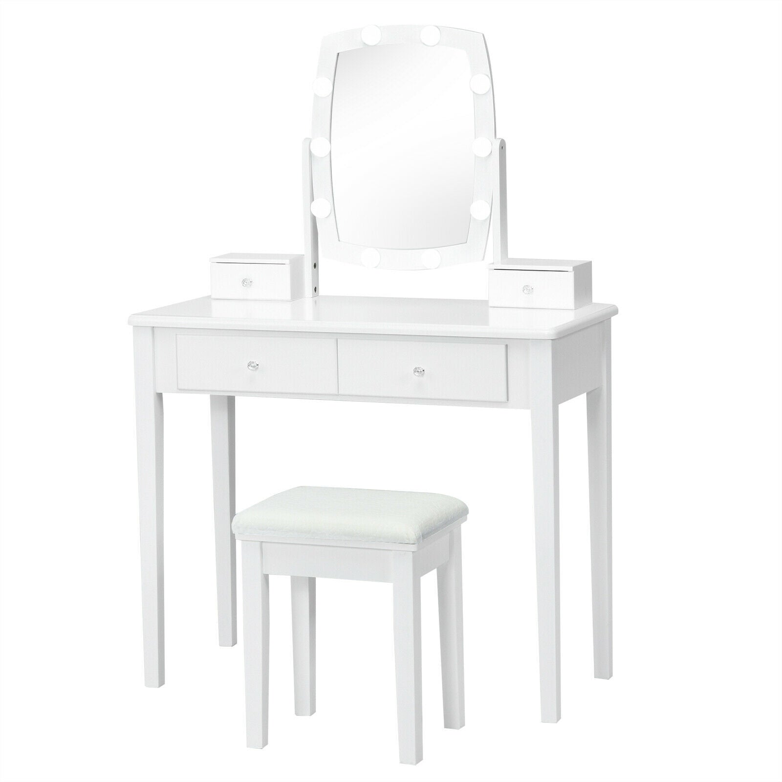 Vanity Table Set with Lighted Mirror for Bedroom and Dressing Room-Black - White