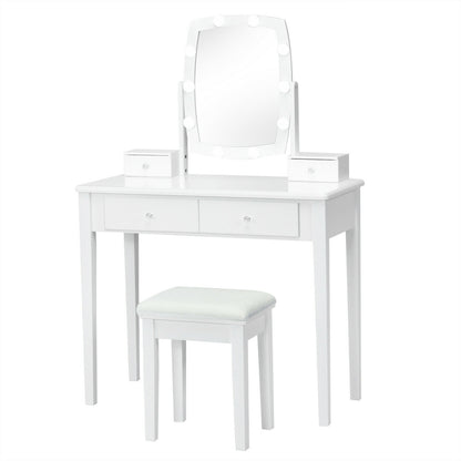 Vanity Table Set with Lighted Mirror for Bedroom and Dressing Room-Black - White