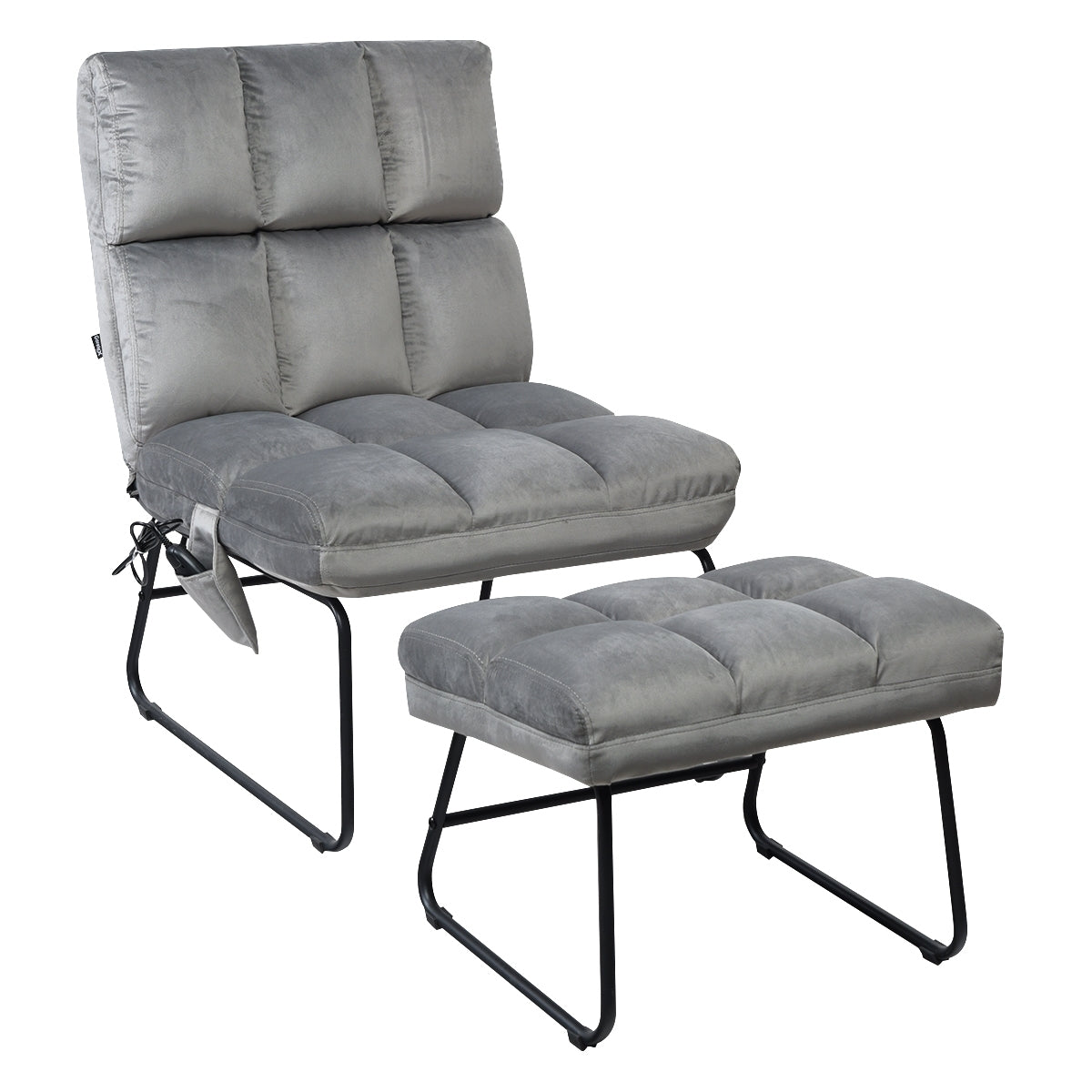 Velvet Massage Recliners with Ottoman Remote Control and Side Pocket-Gray - Gray