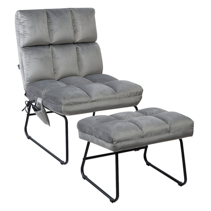 Velvet Massage Recliners with Ottoman Remote Control and Side Pocket-Gray - Gray