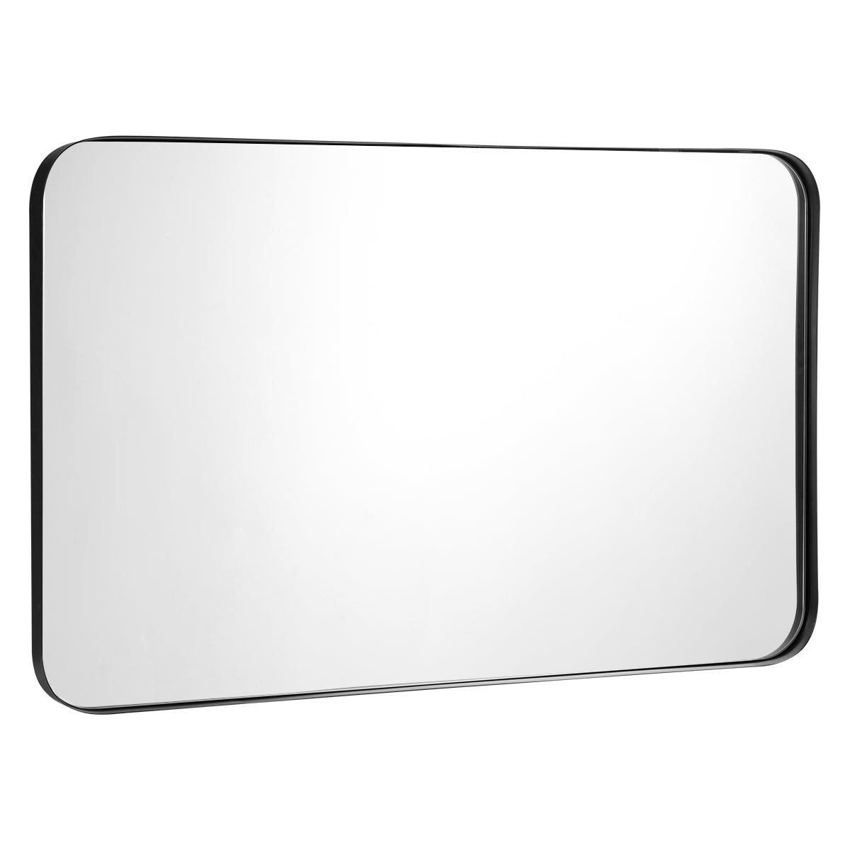 32 Inch x 20 Inch Metal Frame Wall-Mounted Rectangle Mirror-Black - Black