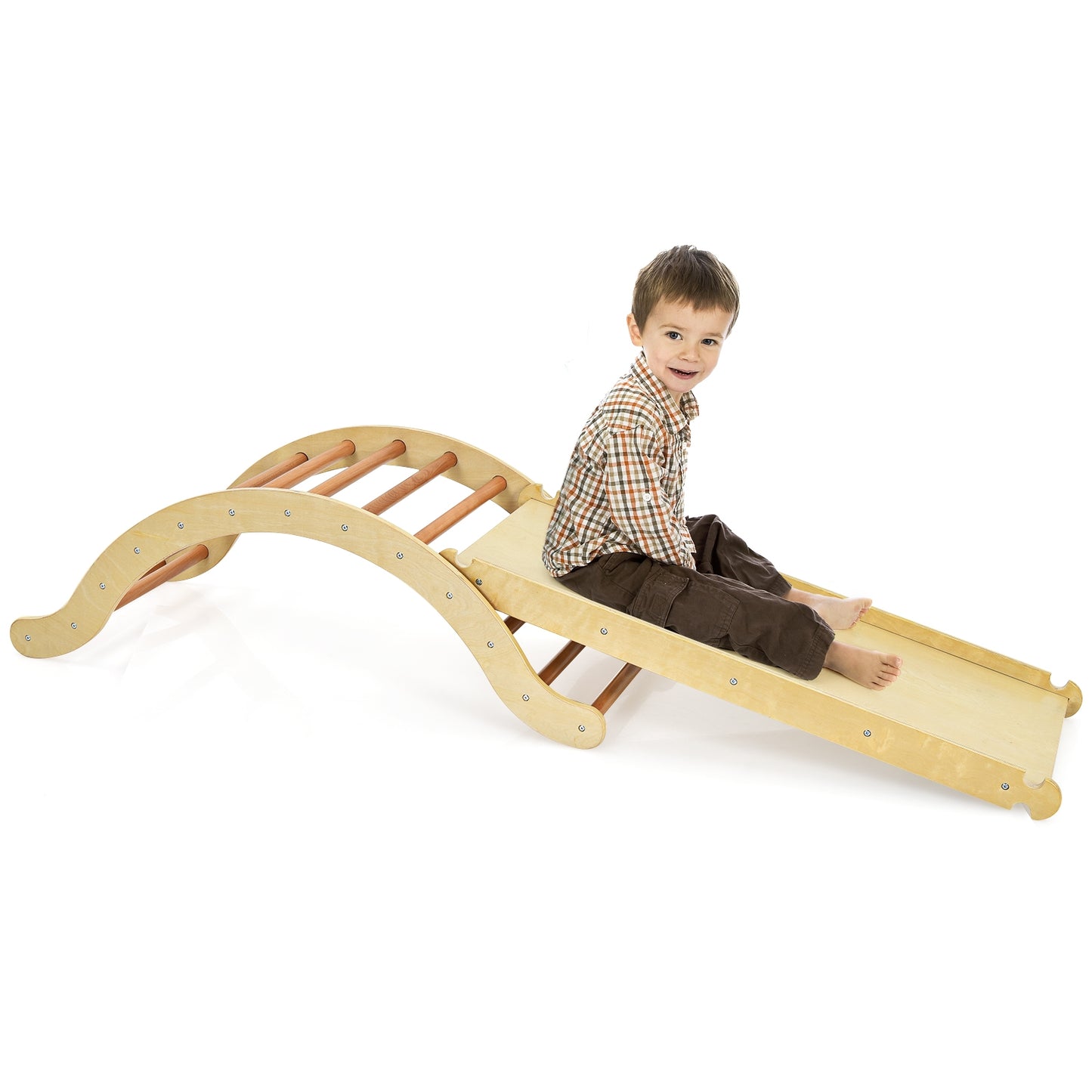 3-in-1 Wooden Arch Climber Set with Ramp and Rocker Mat