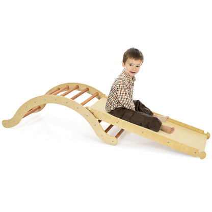 3-in-1 Wooden Arch Climber Set with Ramp and Rocker Mat
