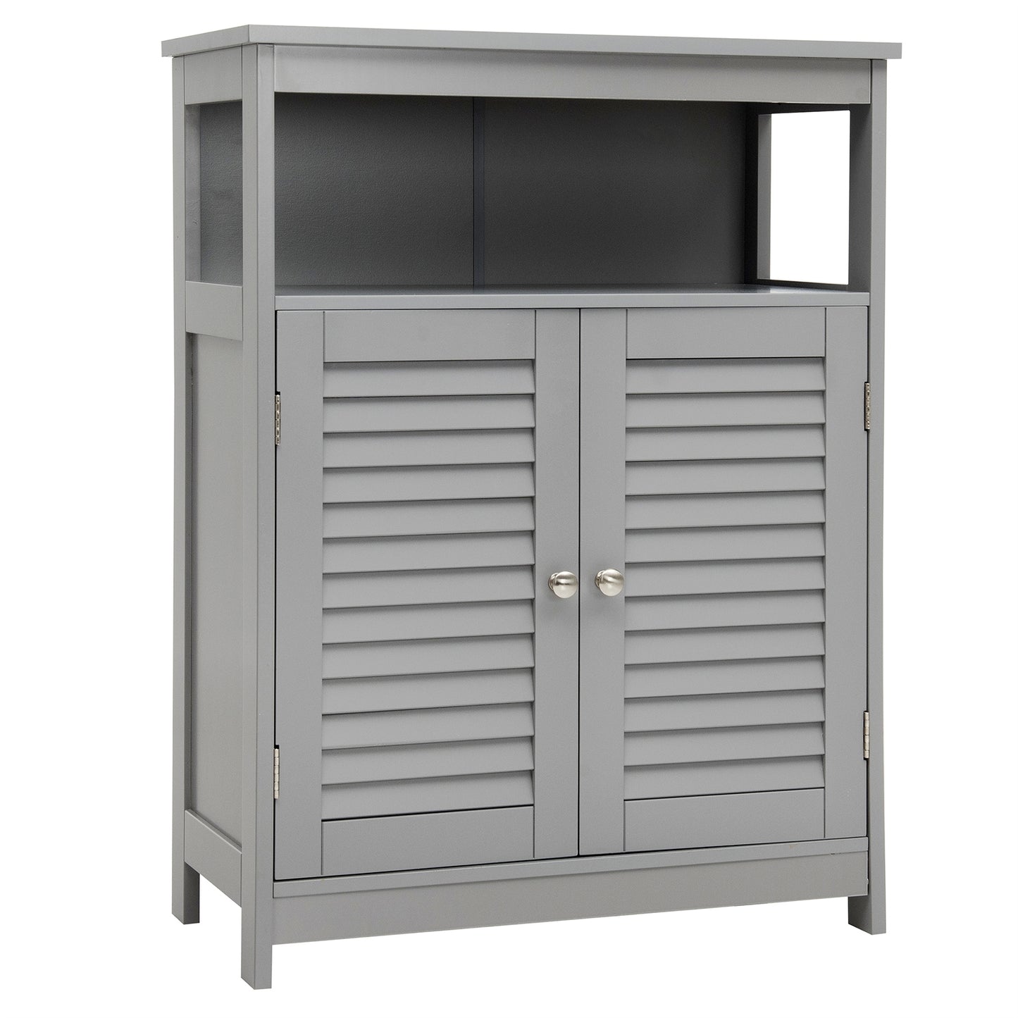 Wood Freestanding Bathroom Storage Cabinet with Double Shutter Door-Brown - Gray