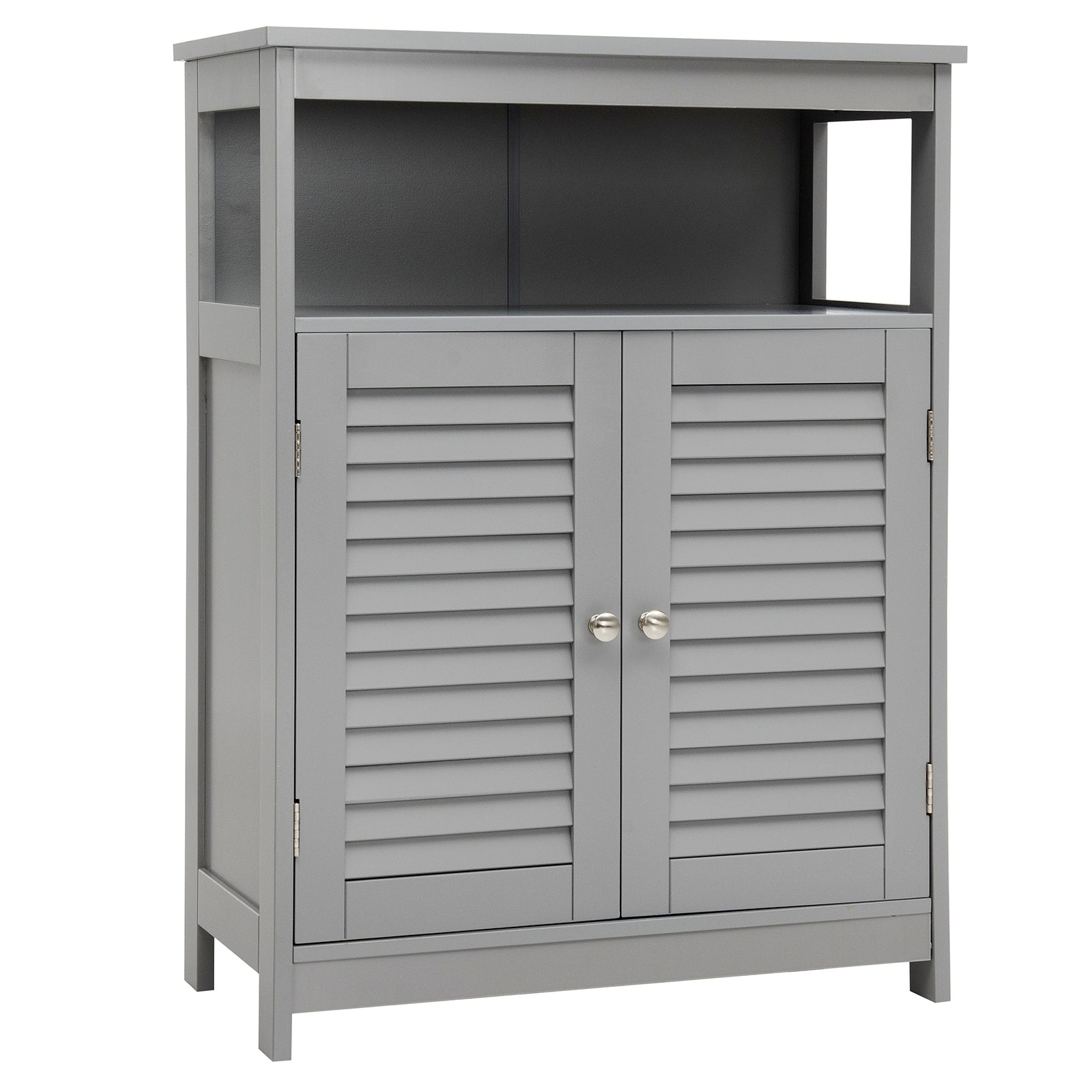 Wood Freestanding Bathroom Storage Cabinet with Double Shutter Door-Brown - Gray