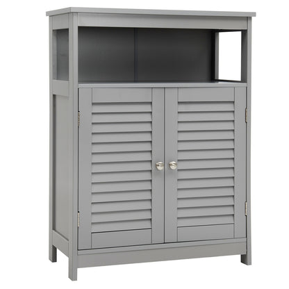 Wood Freestanding Bathroom Storage Cabinet with Double Shutter Door-Brown - Gray