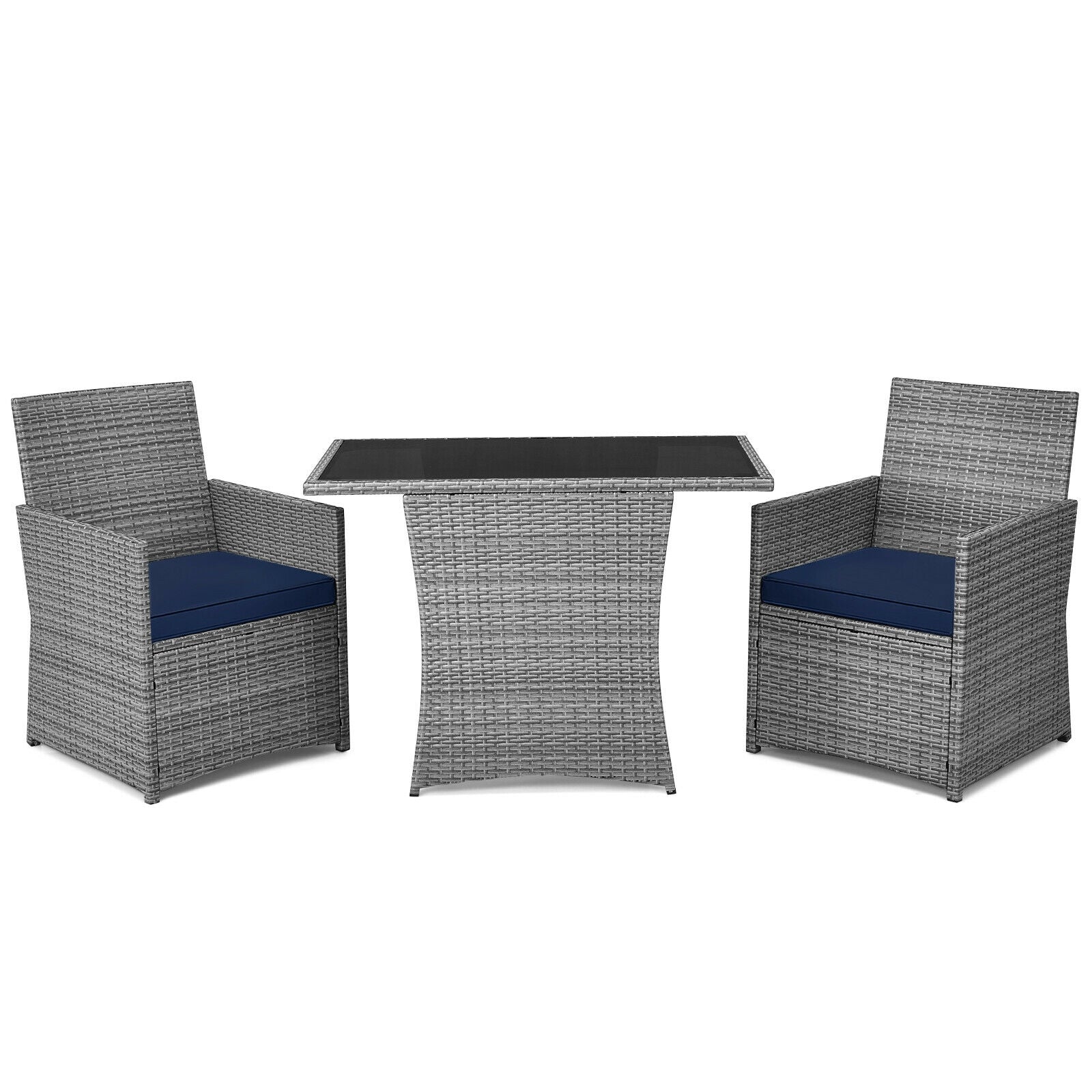 3 Pieces Patio Rattan Furniture Set with Cushioned Armrest Sofa-Turquoise - Navy