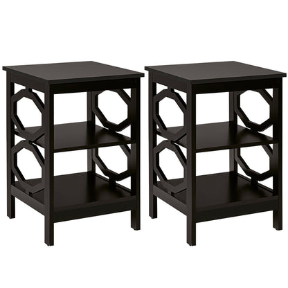 2 Pieces 3-tier Nightstand Sofa Side End Accent Table Storage Display Shelf-Black - Espresso