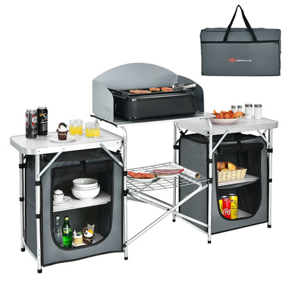 Folding Camping Table with Storage Organizer-Black - Gray