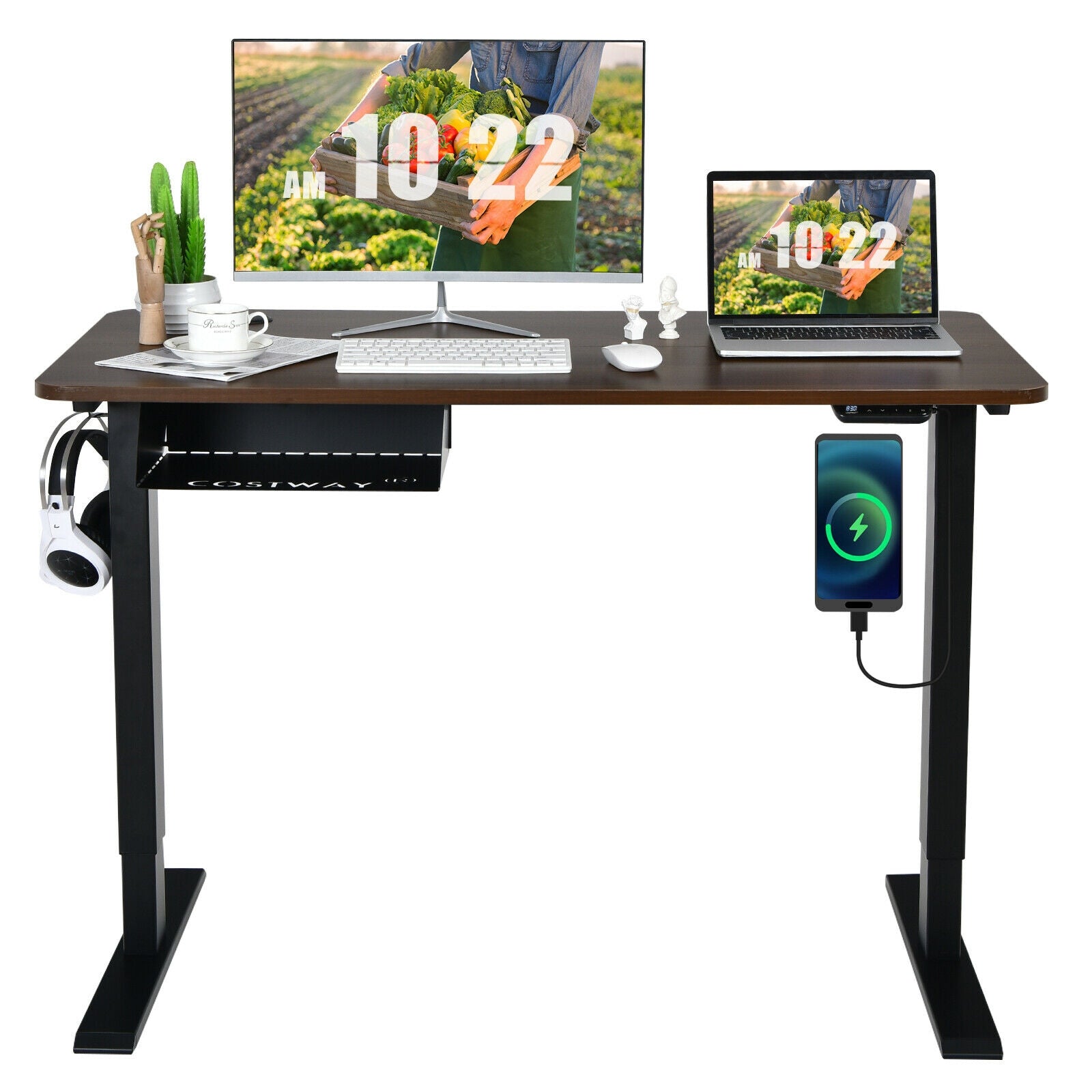 48-inch Electric Height Adjustable Standing Desk with Control Panel-Walnut - Walnut