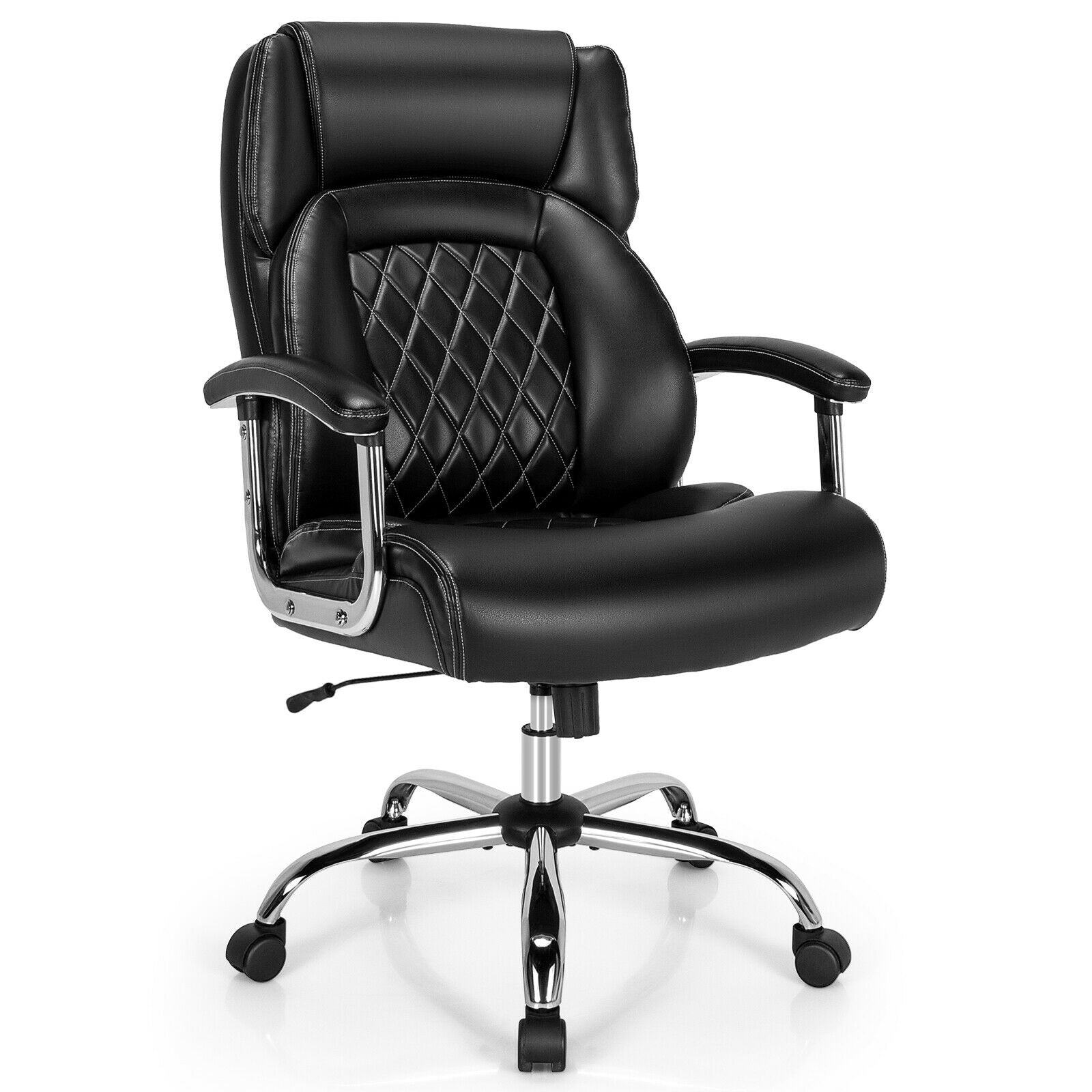 Height Adjustable Big and Tall Office Chair Computer Desk Chair with Metal Base-Black - Black