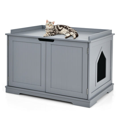 Cat Litter Box Enclosure with Double Doors for Large Cat and Kitty-Brown - Gray