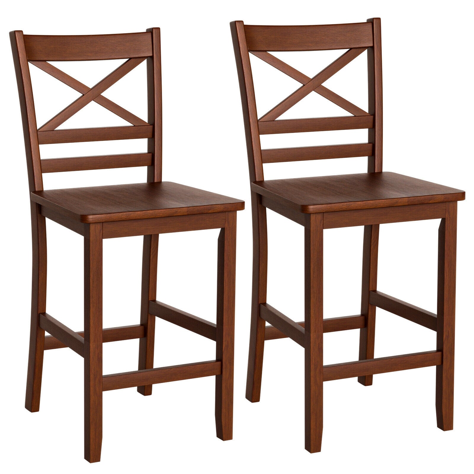 Set of 2 Bar Stools 25 Inch Counter Height Chairs with PU Leather Seat - Default