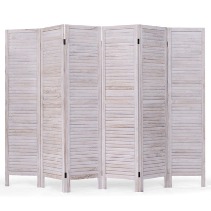 6 Panels Classic Venetian Wooden Slat Room Screen-White