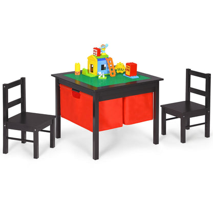 2-in-1 Kids Activity Table and 2 Chairs Set with Storage Building Block Table-Espresso