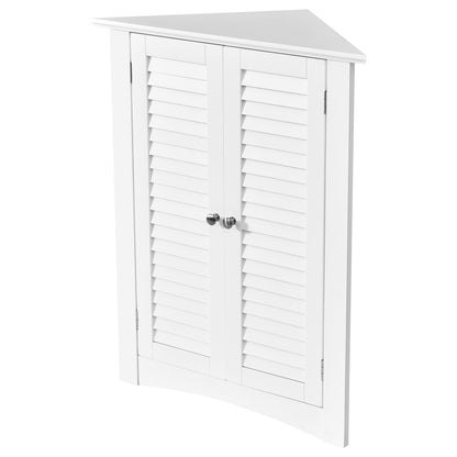 Adjustable Corner Storage Cabinet with Shutter Doors-White