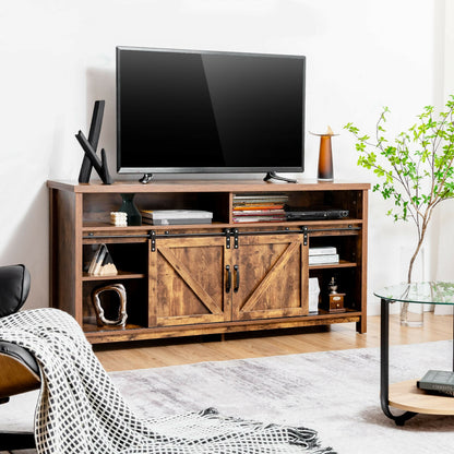 59 Inch Sliding Barn Door TV Stand with Adjustable Shelves for TVs up to 65 Inch