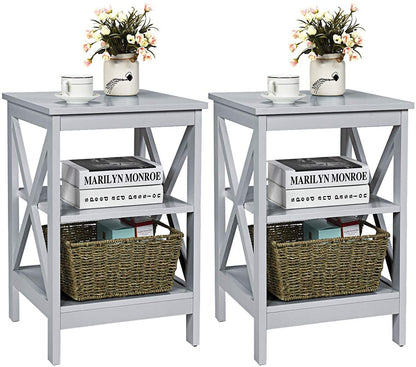 3-Tier X-Design Nightstands with Storage Shelves for Living Room Bedroom-Gray