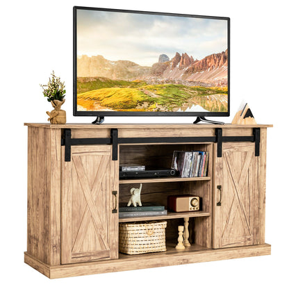 55 Inch Sliding Barn Door TV Stand with Adjustable Shelves for TVs up to 65 Inch-Natural
