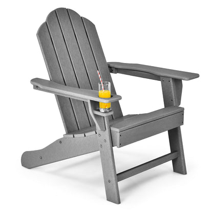 Outdoor Adirondack Chair with Built-in Cup Holder for Backyard Porch-White - Gray