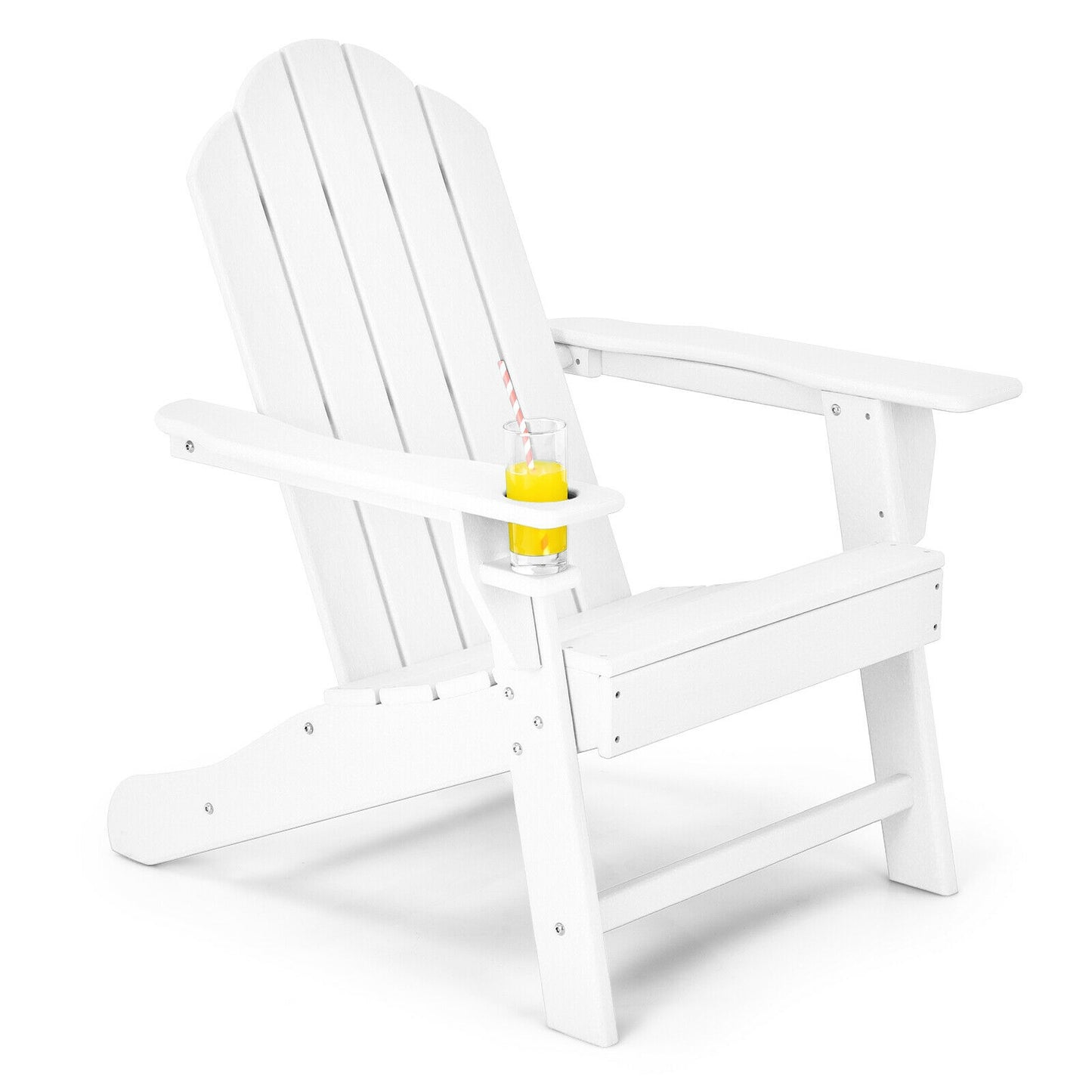 Outdoor Adirondack Chair with Built-in Cup Holder for Backyard Porch-White - White