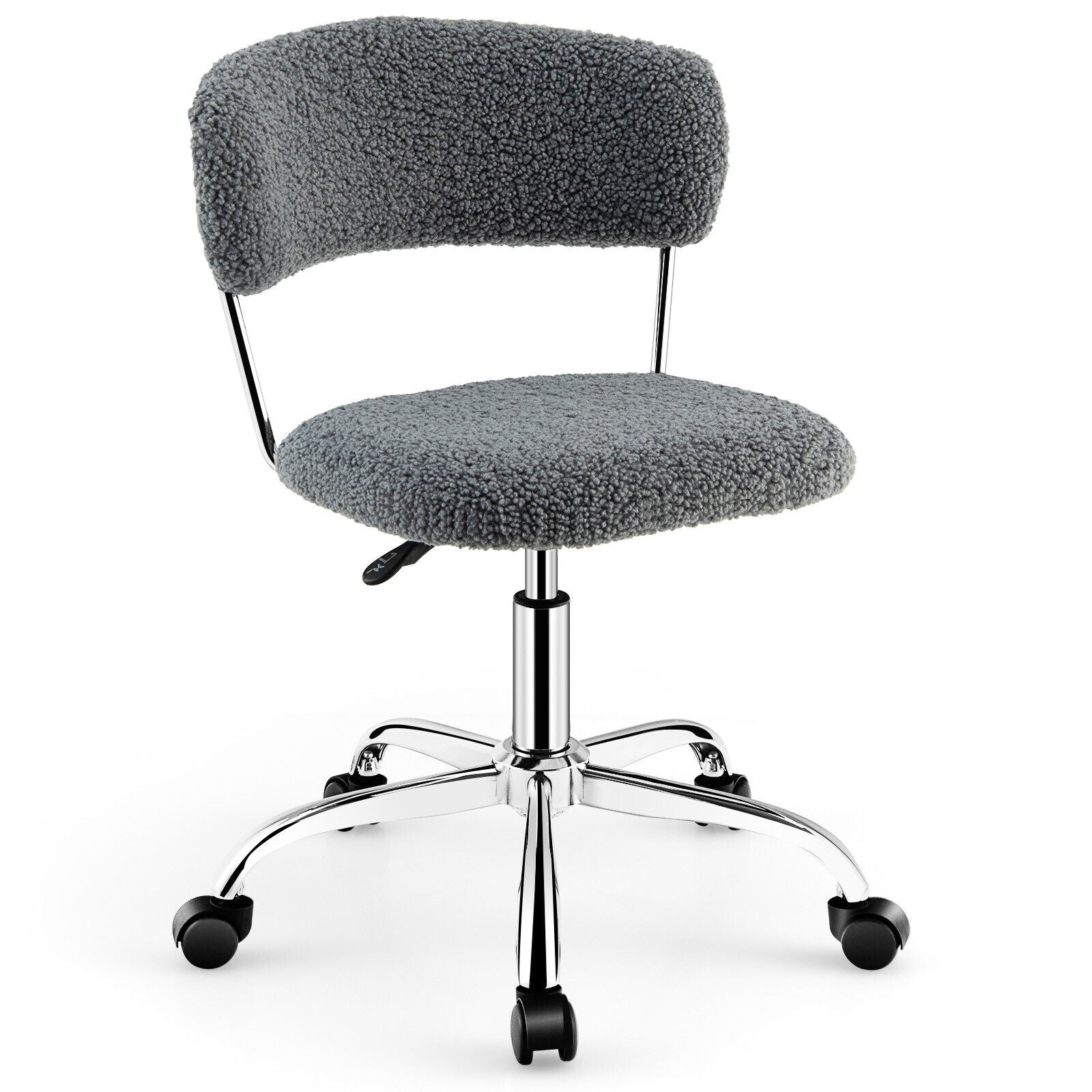 Computer Desk Chair Adjustable Sherpa Office Chair Swivel Vanity Chair-Gray - Gray
