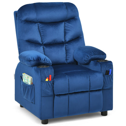 Kids Recliner Chair with Cup Holder and Footrest for Children-Black - Light Blue