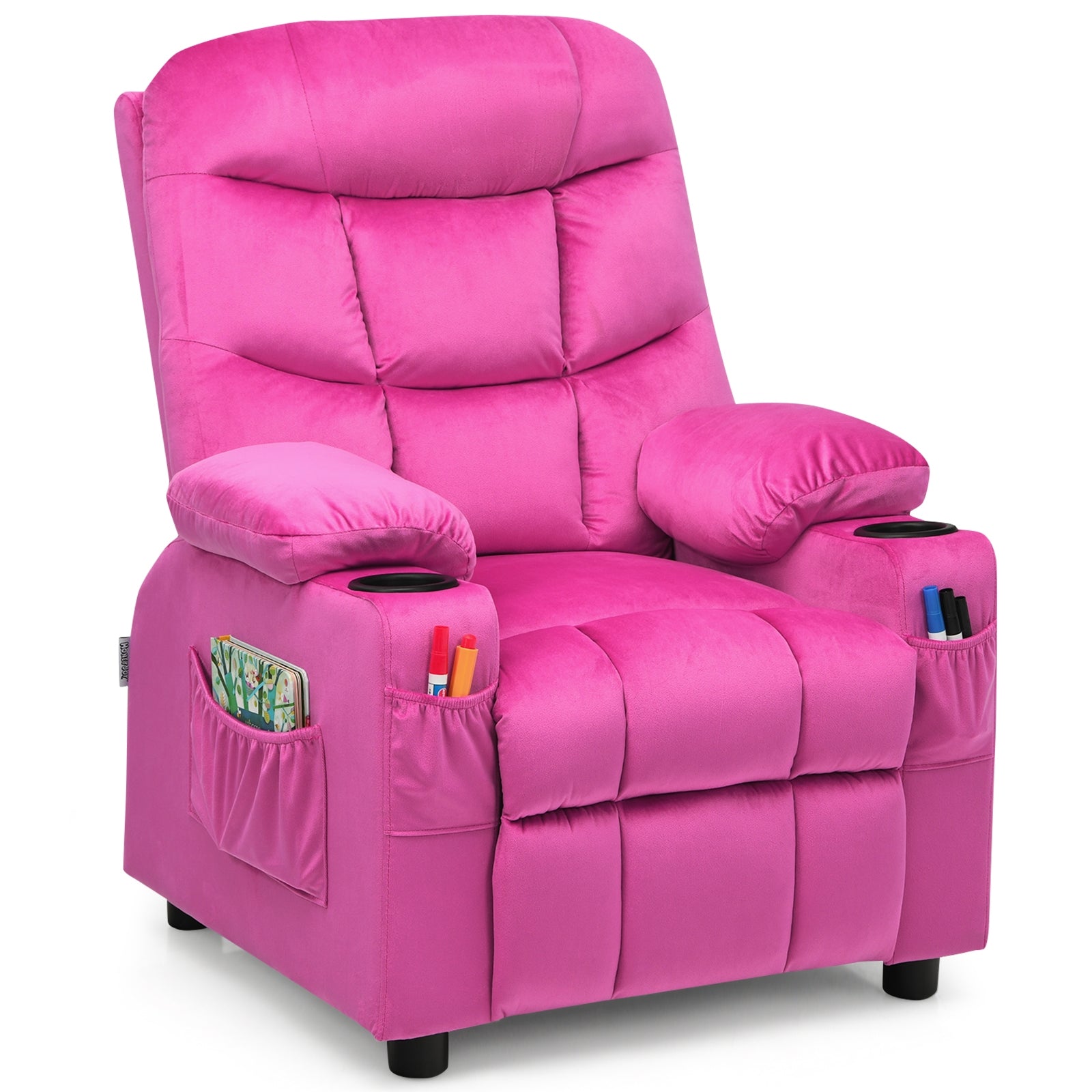 Kids Recliner Chair with Cup Holder and Footrest for Children-Black - Pink
