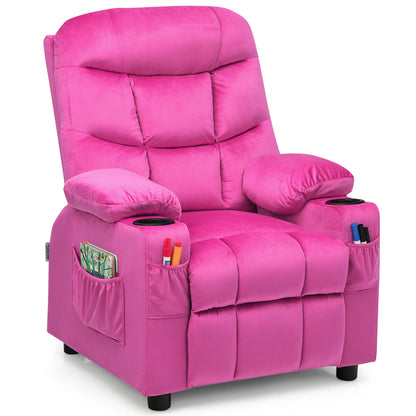 Kids Recliner Chair with Cup Holder and Footrest for Children-Black - Pink