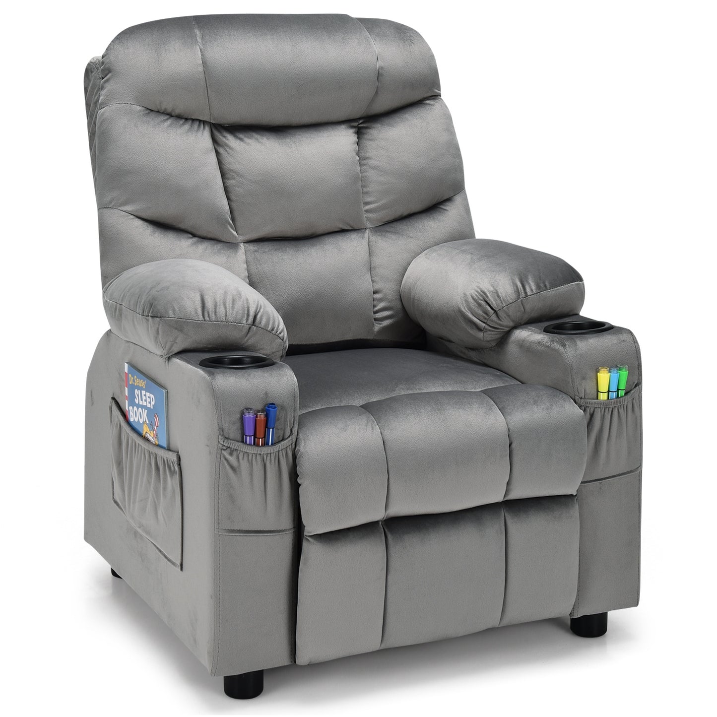 Kids Recliner Chair with Cup Holder and Footrest for Children-Black - Light Gray