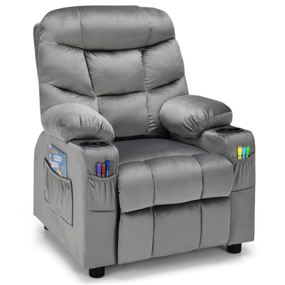 Kids Recliner Chair with Cup Holder and Footrest for Children-Black - Light Gray