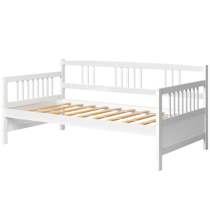 Twin Size Wooden Slats Daybed Bed with Rails-Gray - White