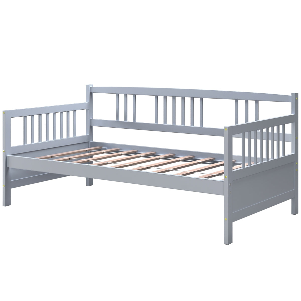 Twin Size Wooden Slats Daybed Bed with Rails-Gray - Gray