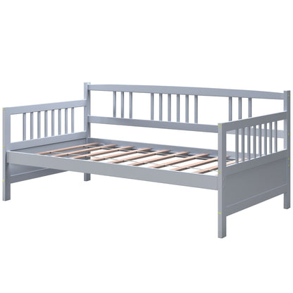 Twin Size Wooden Slats Daybed Bed with Rails-Gray - Gray