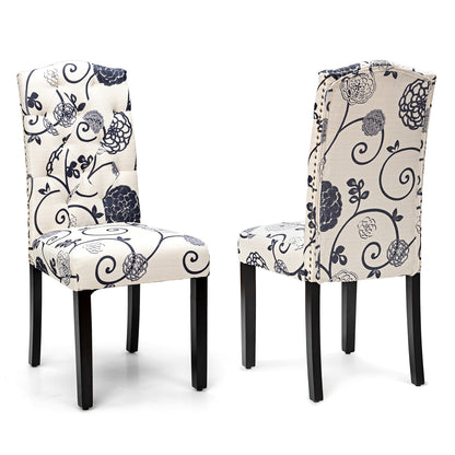 Set of 2 Tufted Upholstered Dining Chairs-Beige - Black And White