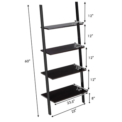 4-Tier Industrial Leaning Wall Bookcase-Black