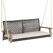 2-Person Rattan Hanging Porch Swing Chair-Off White - Off White