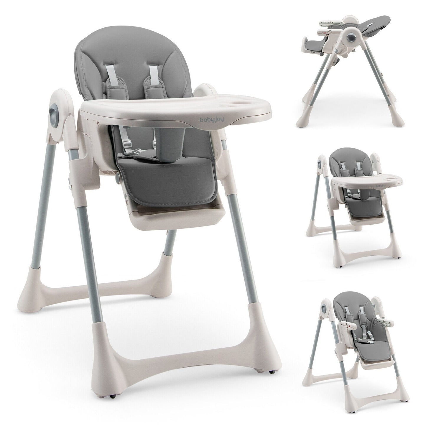 Baby Folding High Chair Dining Chair with Adjustable Height and Footrest-Gray - Gray