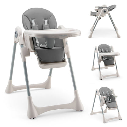 Baby Folding High Chair Dining Chair with Adjustable Height and Footrest-Gray - Gray