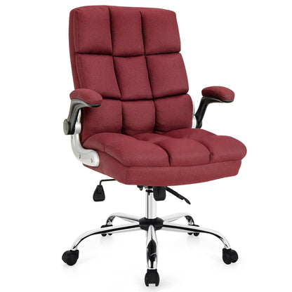 Adjustable Swivel Office Chair with High Back and Flip-up Arm for Home and Office-Gray - Red