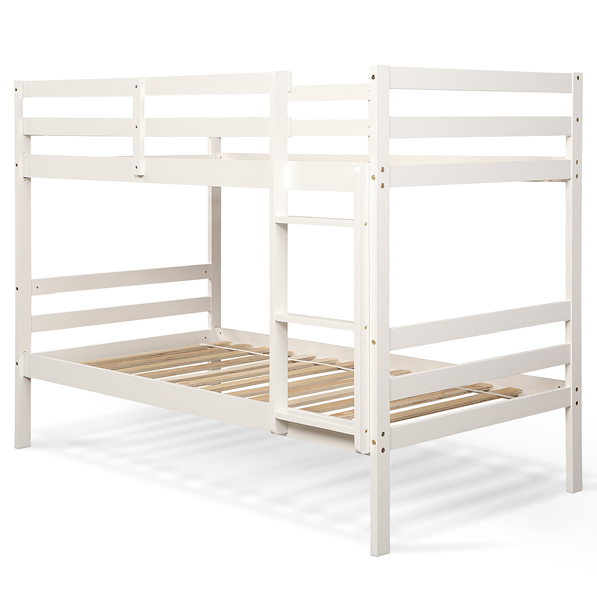 Twin Bunk Bed Children Wooden Bunk Beds Solid Hardwood-Brown - White