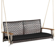 2-Person Rattan Hanging Porch Swing Chair-Off White - Black