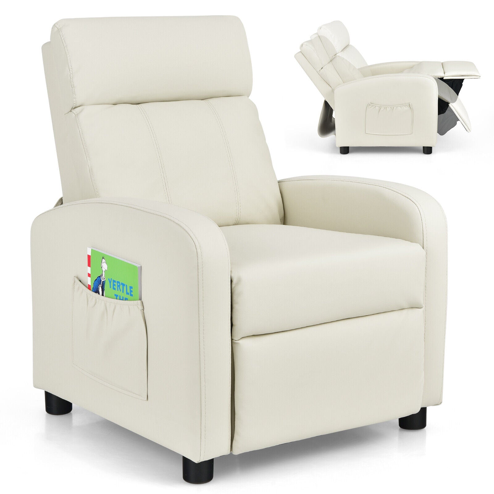 Ergonomic PU Leather Kids Recliner Lounge Sofa for 3-12 Age Group-Black - White