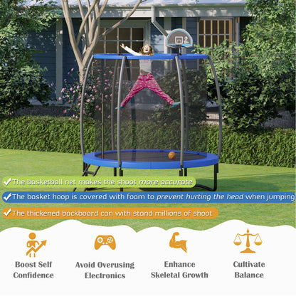 8 Feet Recreational Trampoline with Basketball Hoop and Net Ladder
