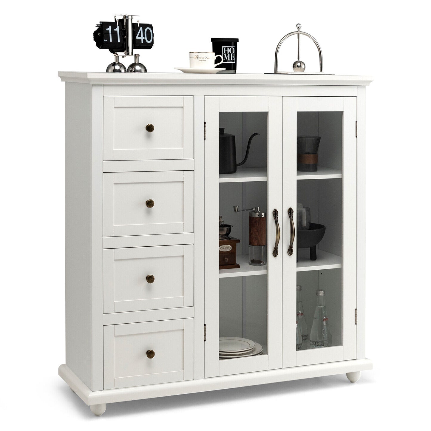 Buffet Sideboard Table Kitchen Storage Cabinet with Drawers and Doors-Blue - White