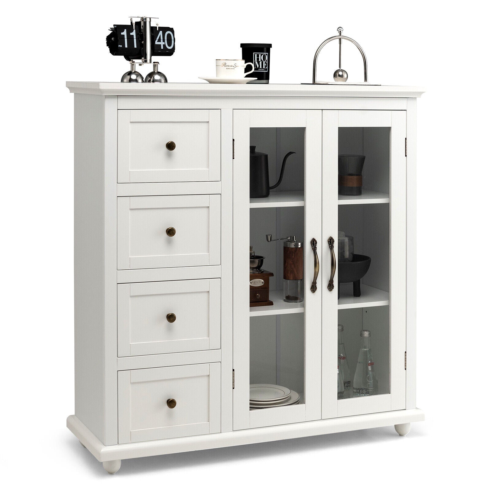 Buffet Sideboard Table Kitchen Storage Cabinet with Drawers and Doors-Blue - White